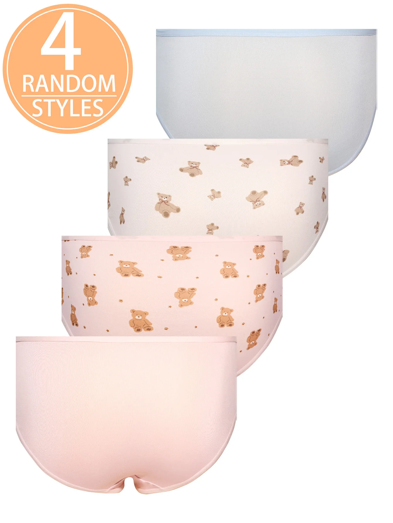 4-Pack Cute Bear Pattern Girls' Triangle Underwear 8-12 Years Old Comfortable Breathable Protective Belly Student Briefs