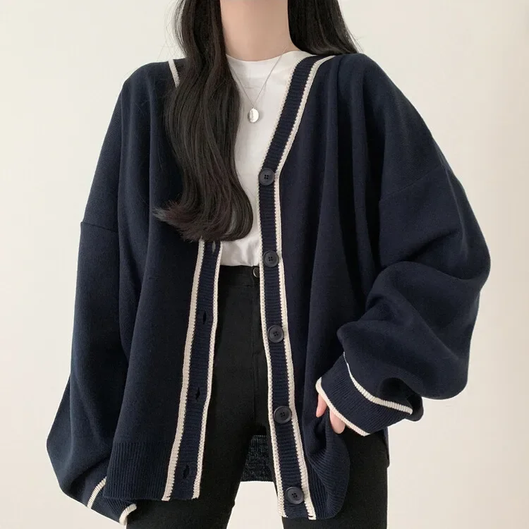 Varsity-Striped Cardigan Sweater for Women Long Sleeve Button Down V-neck Knit Cardigan High School Teen-girl Preppy Outfit