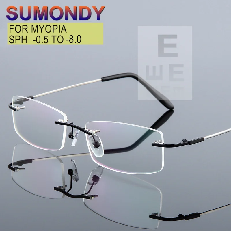 Myopia Glasses Prescription Sphere -0.5 to -8.0 Ultralight Titanium Alloy Rimless Women Men Optical Glasses Nearsighted UF174