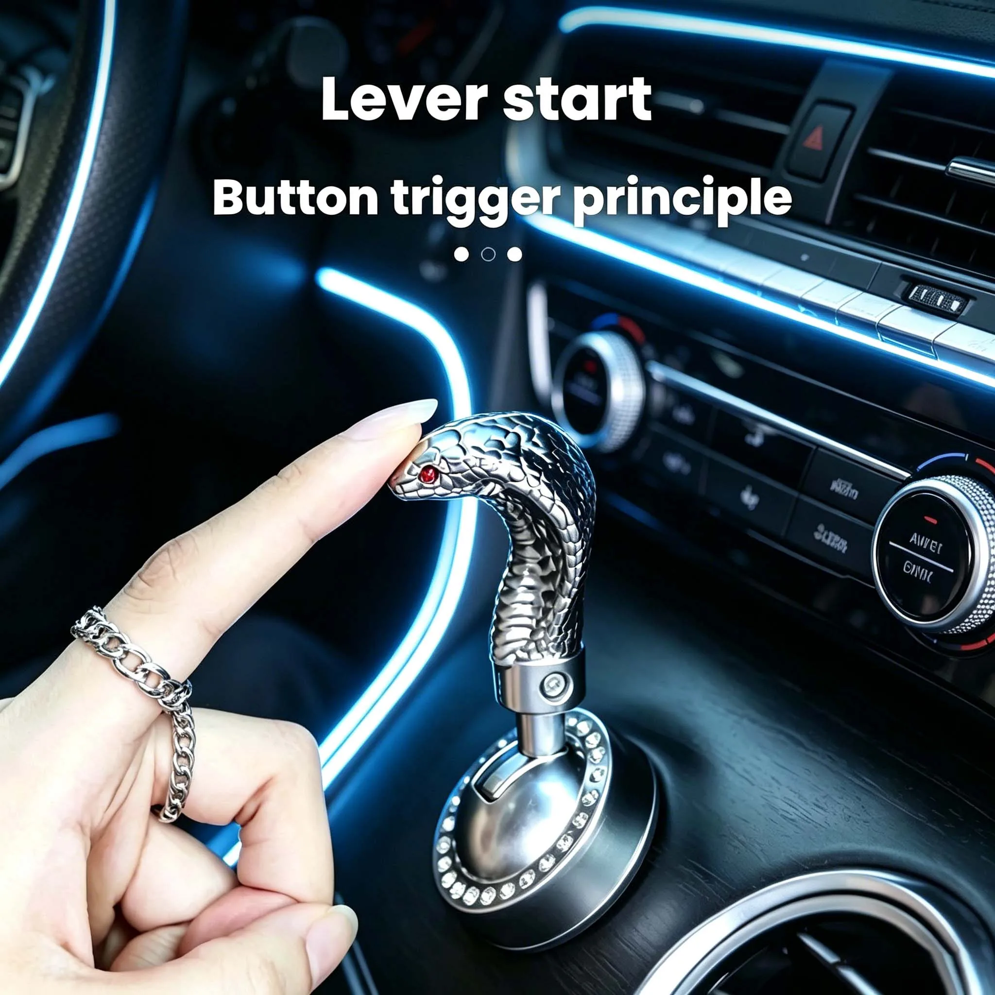 Car Start Button Push Start Auto Ignition Button Cover Metal Snakehead One-Touch Button Rocker Car Engine Push Start Stop Lever