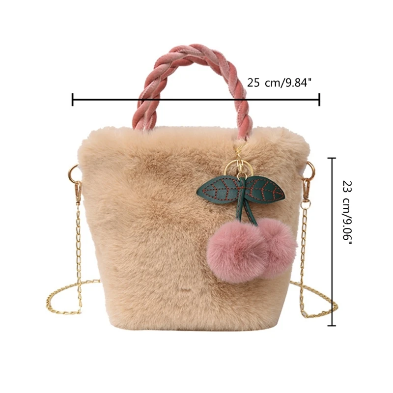 E74B 2023 Bolsos tipo cubo Bolso bandolera felpa versátil Bolso hombro con colgante cereza