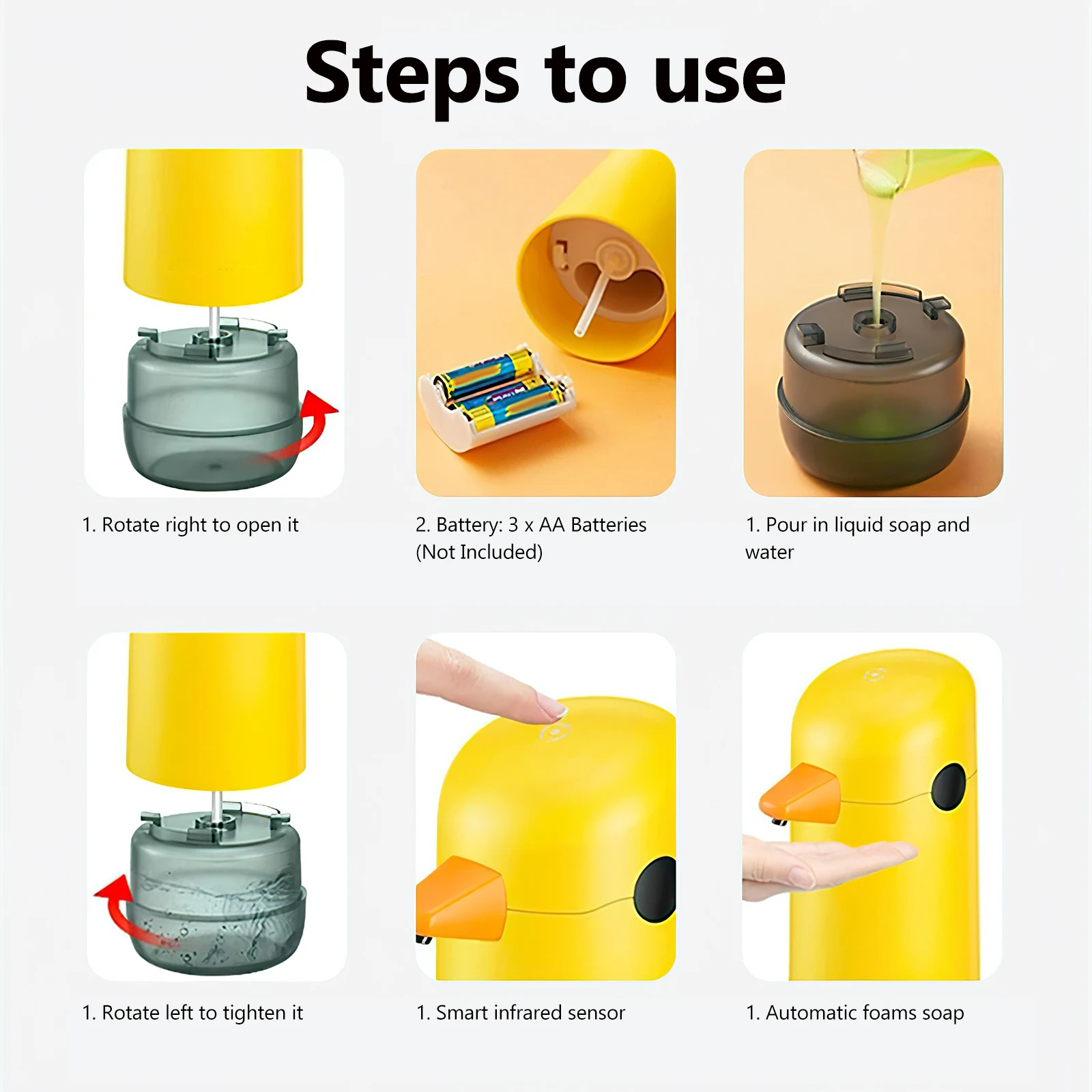 

Automatic Foaming Soap Dispenser Yellow Dinosaur Touchless Sensor Refillable Large Capacity Bathroom Kitchen Home Cartoon