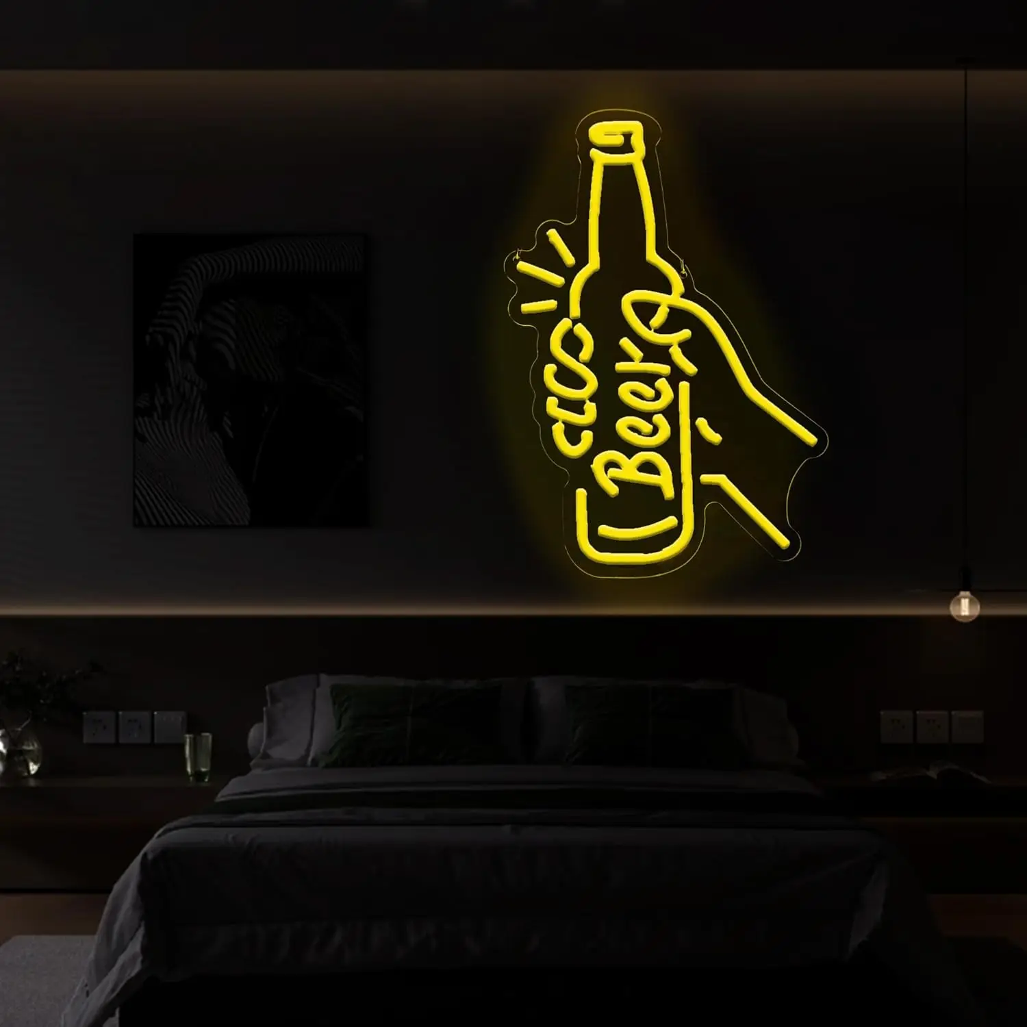 Hand Hold Beer Bottle Neon Sign LED Dimmable USB Wall Light for Bar BBQ Restaurant ManCave Garage Home Party Wall Decor Men Gift