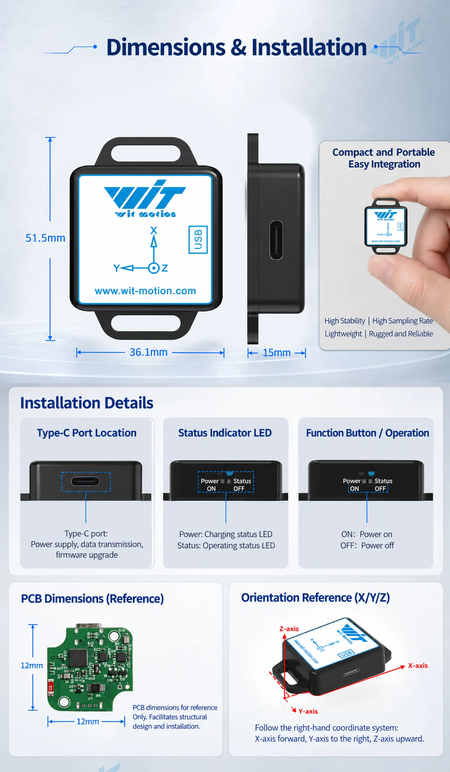 WitMotion WT901BLECL BLE 5.0 akcelerometr małej mocy, 9-osiowy żyroskop + kąt (XY 0,05 °   Dokładność)+Magnetometr z filtrem Kalmana — zdjęcie produktu 5