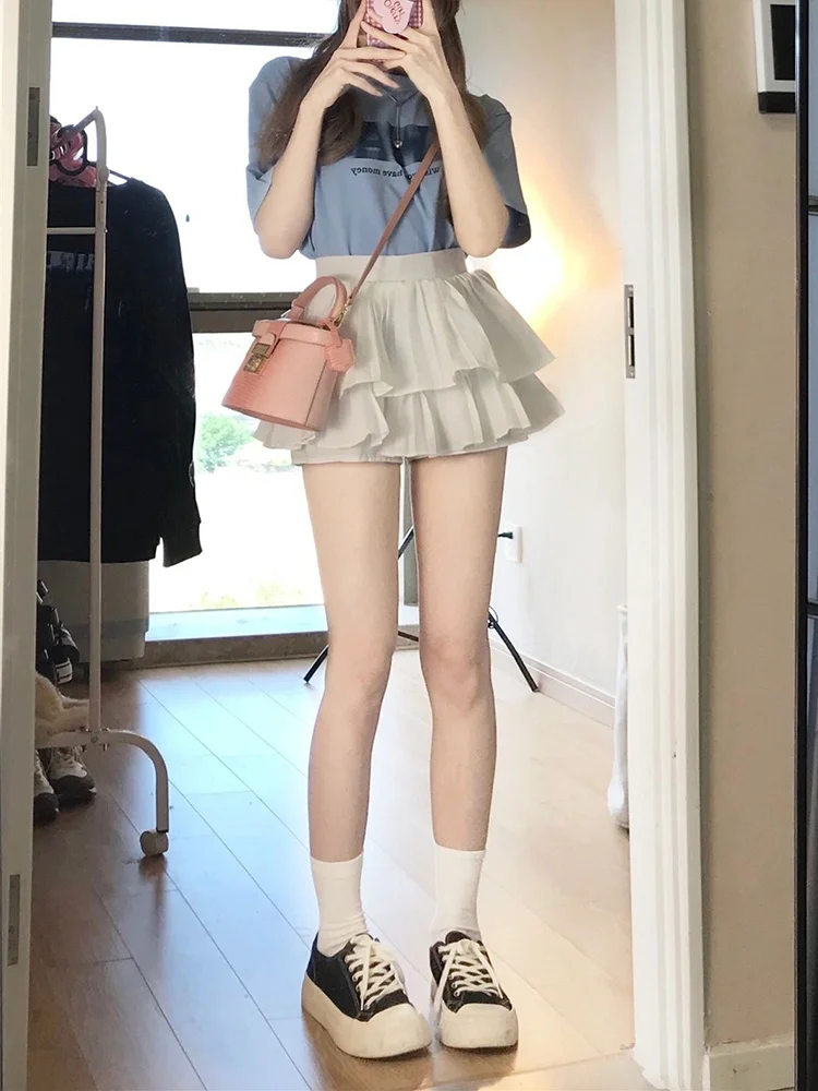 Falda blanca esponjosa de cintura alta para mujer, falda de Ballet Sle ort con corte en A, vestido hinchado adelgazante, versión coreana para ir al trabajo en verano...