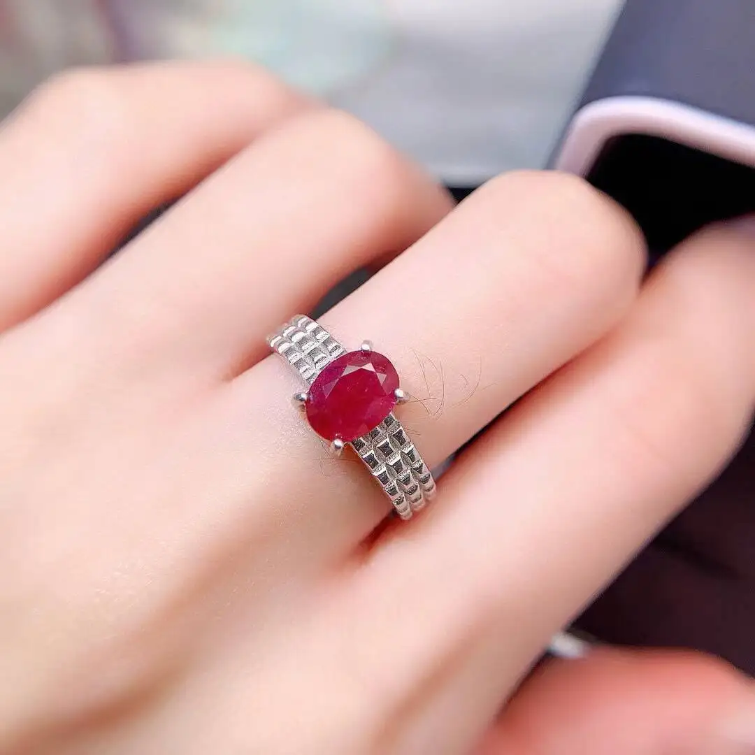 KJJEAXCMY New style Jewelry Natural Women's Ruby Ring 925 silver inlay Colorful and splendid Crystal pure fire flash explosion