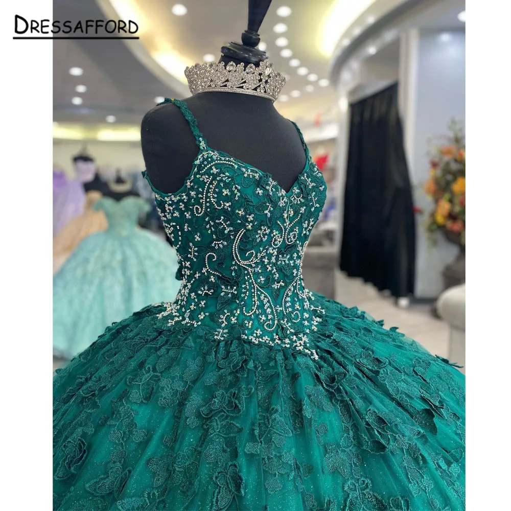 Green Quinceanera Dresses Corset Ball Gown Beaded 3D Flowers Formal Prom Graduation Gowns Lace Up Princess Sweet 15 16