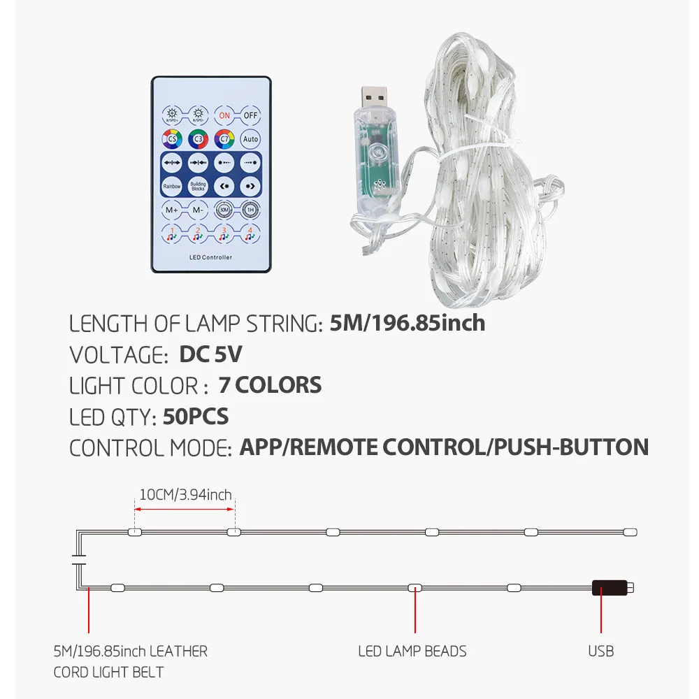 Tira de luces LED impermeable con Control remoto, accesorio para decoración de salón, boda, vacaciones