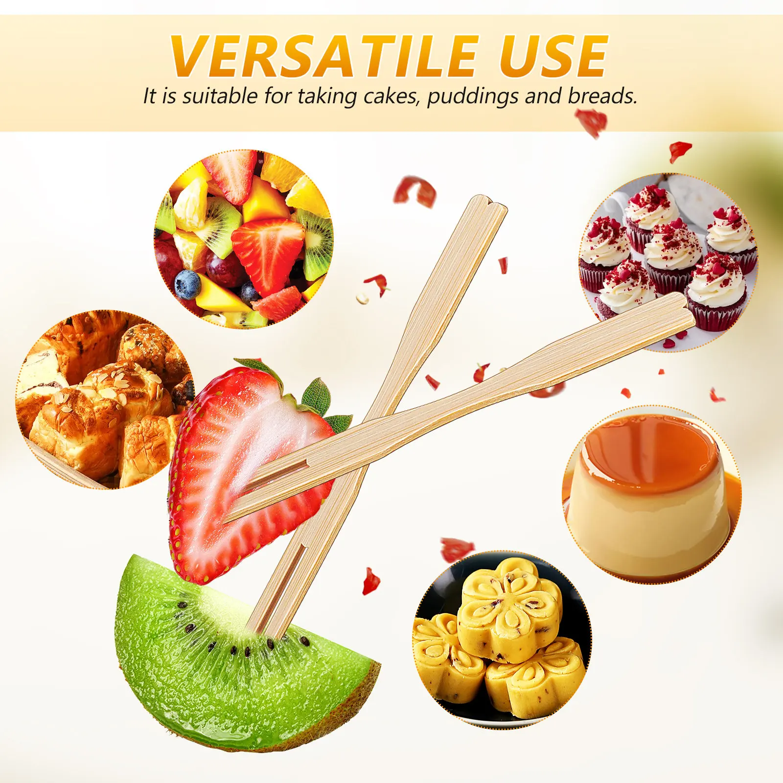 500Pcs Bamboo Disposable Two-Tooth Dessert Forks Log -Friendly Snack Cake Pudding Fruit Fork for Parties Home
