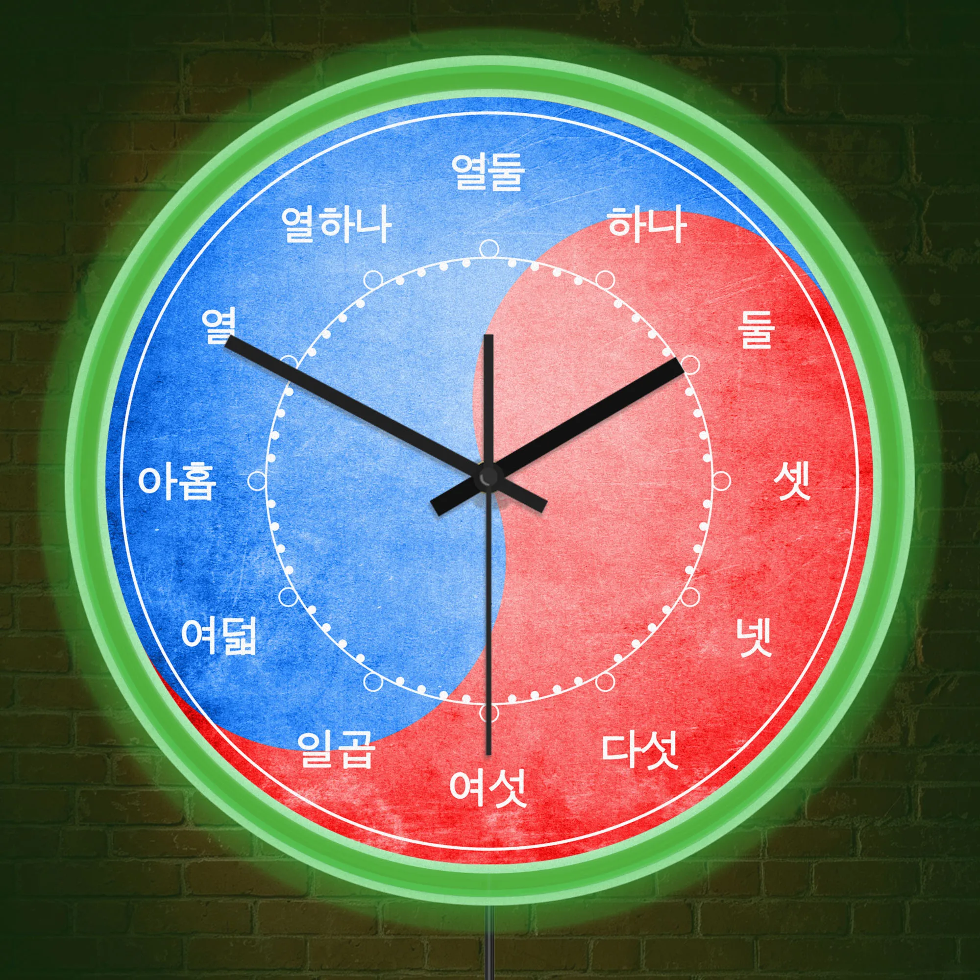 Hangul Numeral Korean Native Number Wall Clock Yin Yang Pattern Taegeuk Symbol Illuminated Sign LED Neon Lighting Wall Clock