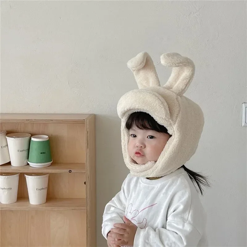 Baby Children Winter Hats Scarf Baby Cute Rabbit Ear Cap Hat Autumn Plush Cap for Girls Boys Kids Warm Thicken Hat Scarf Set