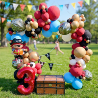 131PCS Cartoon Pirate Ship Balloon Arch Kit Red Number 1-9th Halloween Party Decoration Supplies Kids Day Gift Boy Birthday