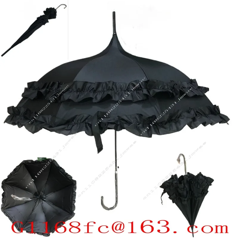 Pagoda Shaped Sunscreen Princess Umbrella Semi Automatic Long Handle Rain Clear Rain Two Umbrellas