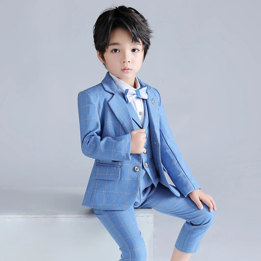 

Boys Formal Wedding Party Tuxedo Suit Children Blazer Vest Pants Tie Photography Set Kids Performances Ceremony Dress Costume