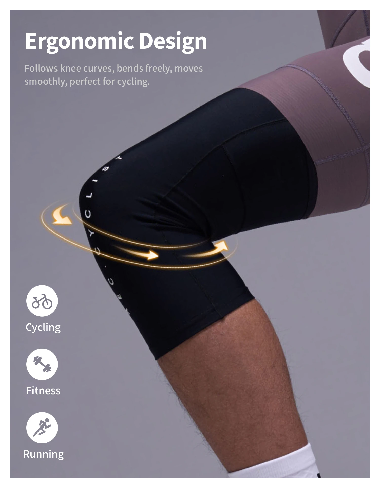 AEC.CYSLIST Fleece-Radbeinwärmer mit reflektierendem Logo, kurzer Beinschutz, Kompressions-Kniebandage für Fahrrad und Rennrad – Detail 5
