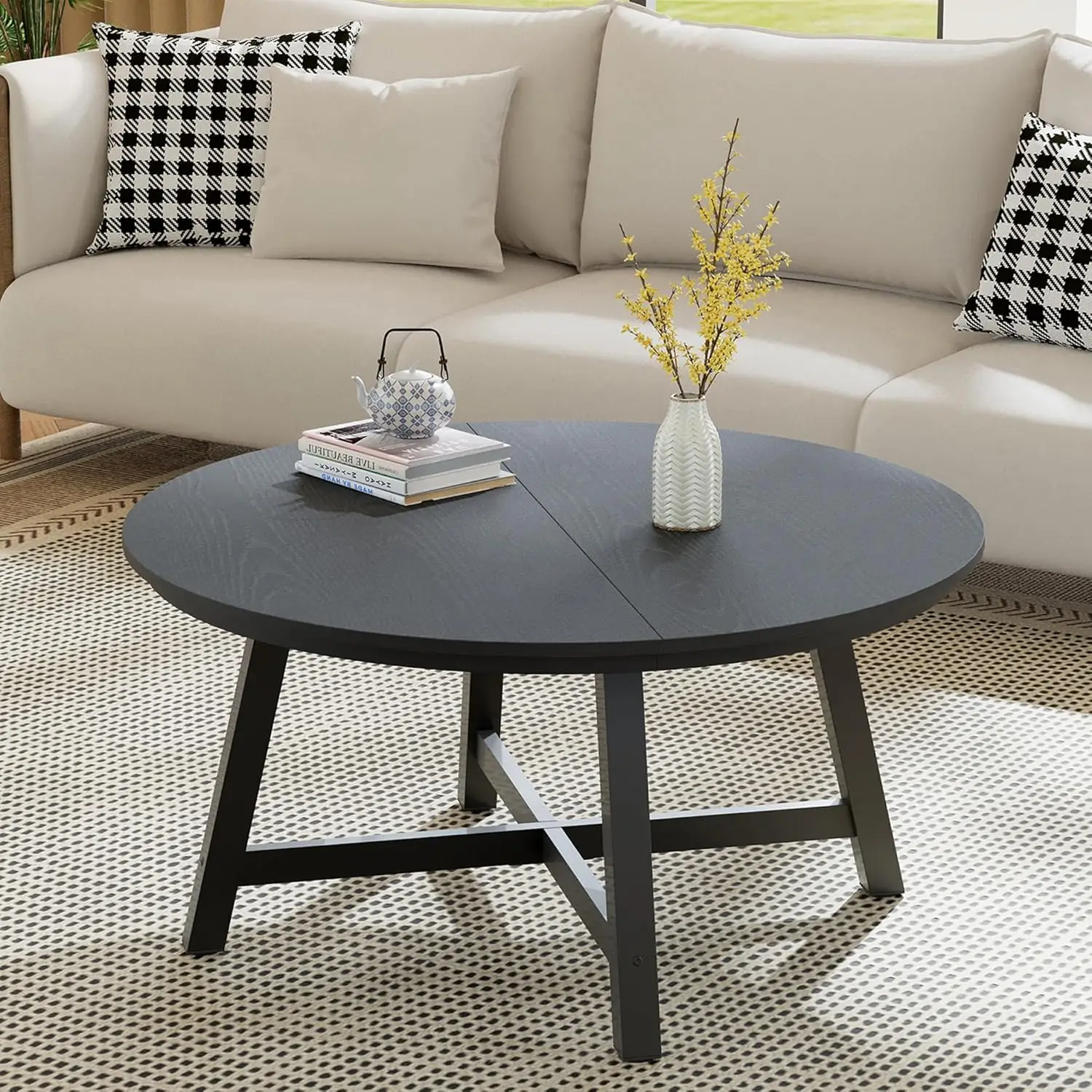 Table d'appoint de canapé Garvee, table ronde de 91 cm : avec rebord surélevé de 4 cm, comptoir vintage, table extérieure peu encombrante pour salon, chambre, bureau, entrée, salle d'exposition, balcon, mobilier de thé, kit d'outils de déménagement