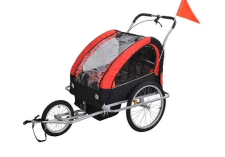 Children's Double Seat Handcart, Bicycle Trailer Dual Function, Outdoor Use, Three Wheels, Waterproof Travel Trailer