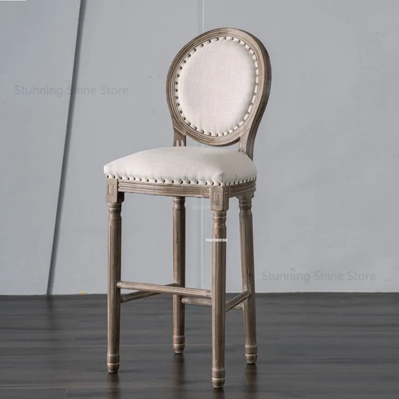 

Европейские антикварные барные стулья, мебель для домашнего бара, барные стулья из цельного дерева, американский ретро стул со спинкой, стул для виллы для кухни