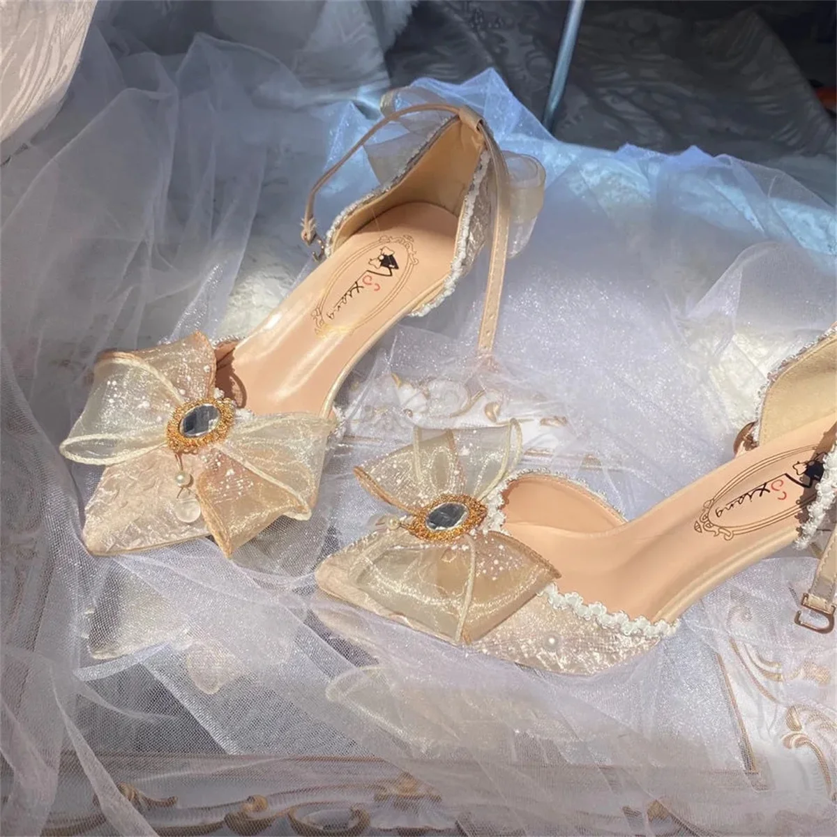 Chaussures à Talons Hauts de 8.5cm, Élégantes, Rétro, Lolita, Style Court, Cosplay, Fleur, Mariage, Magnifique, Nministériels d en Satin, Perle, Gemme, Ruban, Fleur