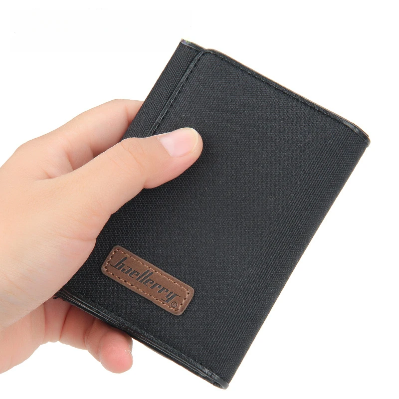 Men wallet canvas PU leather casual multi slot buckle card holder men purse vertical male fold wallets