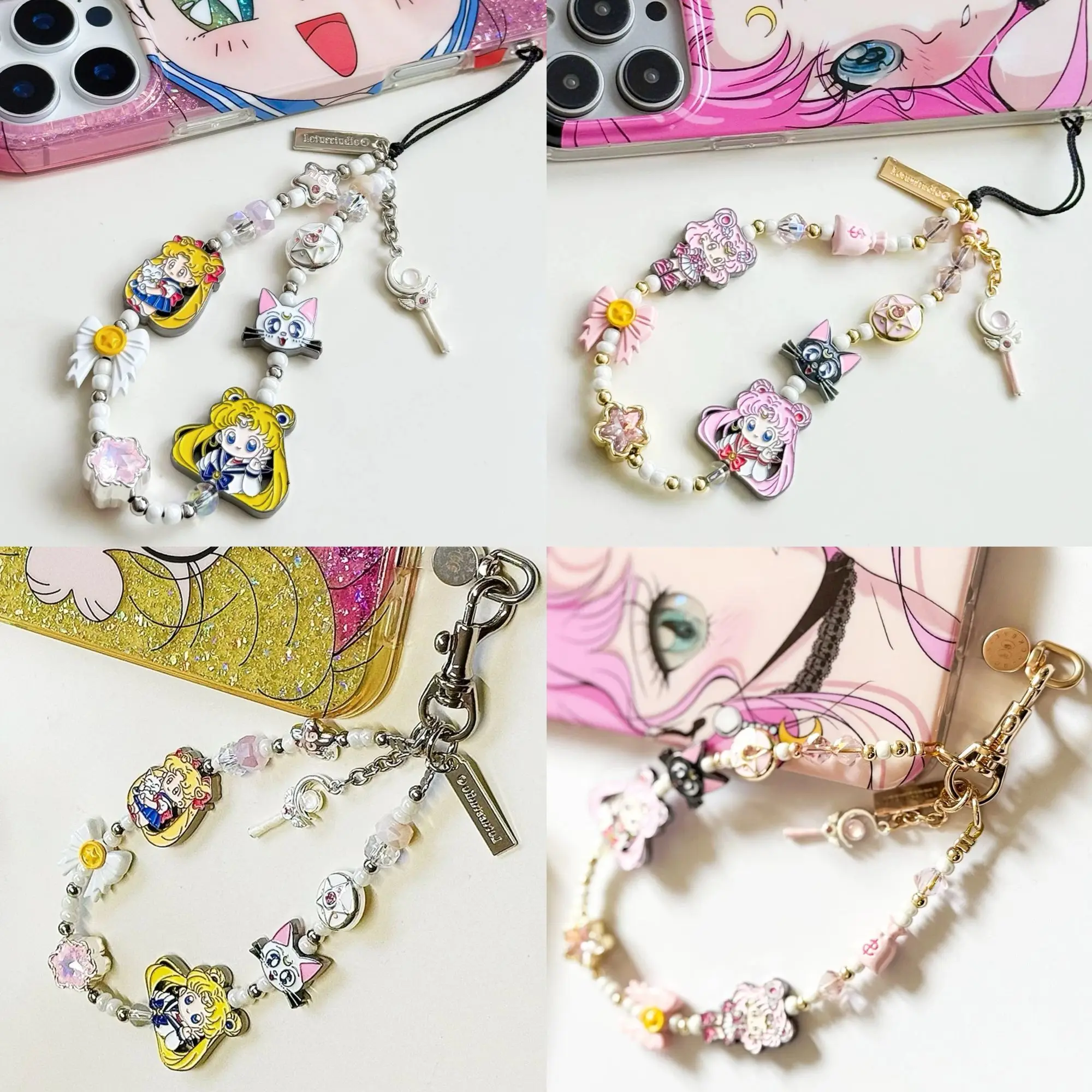 Chaîne de téléphone en métal Sailor Moon mignonne, breloque de sac, porte-clés perlé très attrayant, accessoire de sac