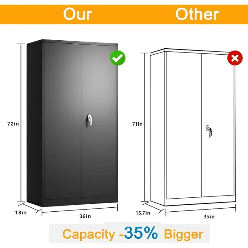 Large Space Metal Storage Cabinet with Doors and Shelves, Locking Garage Storage Cabinet, 72\'\' H Filing Cabinet for Home