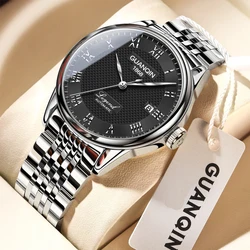 GUANQIN Waterproof Watch Calendar Sapphire Mirror Stainless Steel Strap Trends Fashion Luxury Men Automatic Mechanical Watch