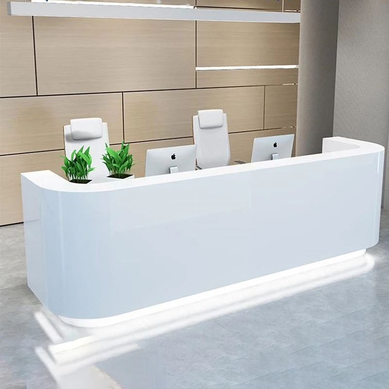 Modern White Reception Desks Illuminated Design Beauty Salon Reception Desks Corner Classic Mostrador Commercial Furniture