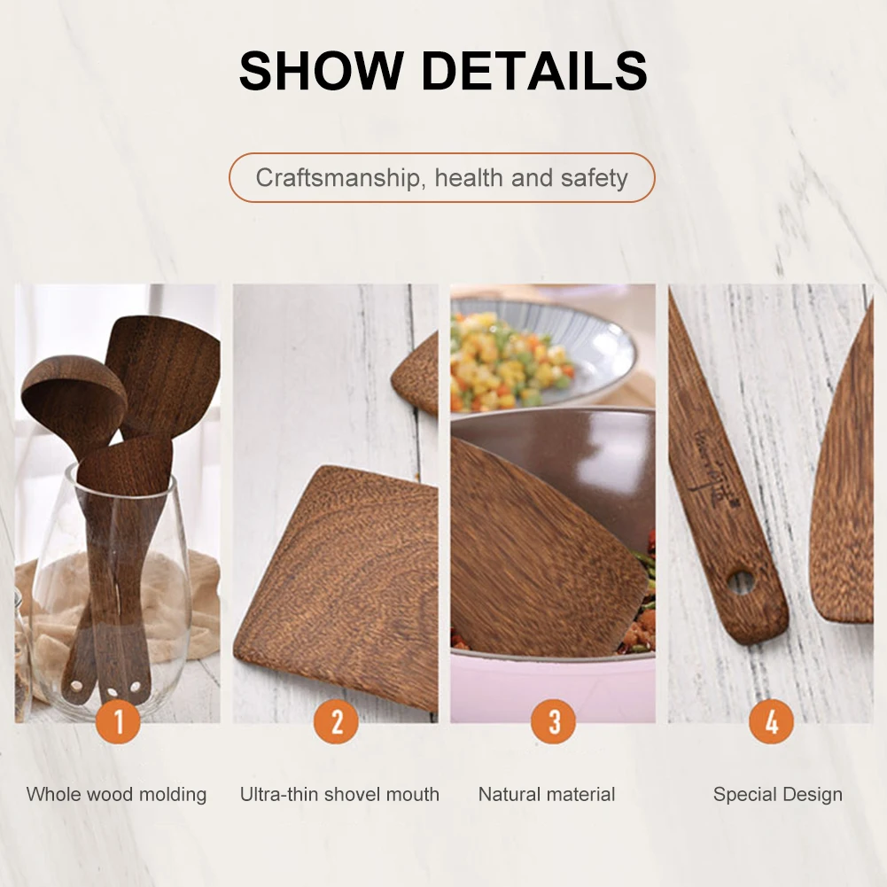 Non-stick Wooden Turner Spatula Rice Spoon Cooking Bakery Utensils Dinner Food Wok Long-handled Shovels Japanese Kitchen Tools