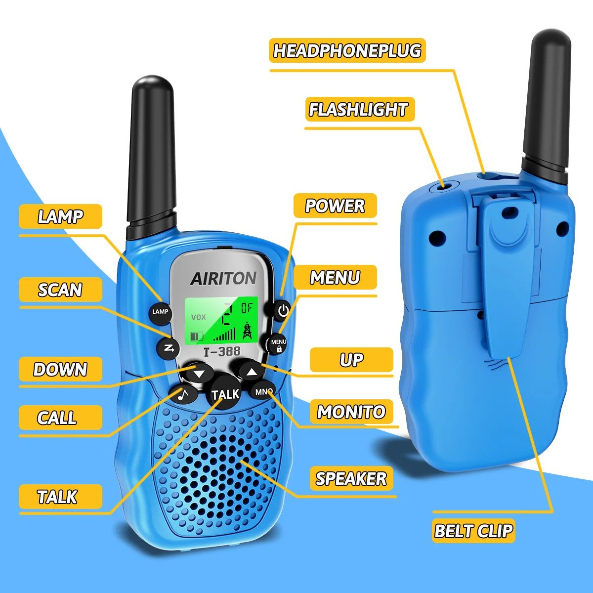 2 قطعة AIRITON T388 الاطفال اسلكية تخاطب PMR/FRS HD الصوت 10 دعوة لهجة طويلة المدى المحمولة اتجاهين هام راديو الأطفال هدية الكريسماس