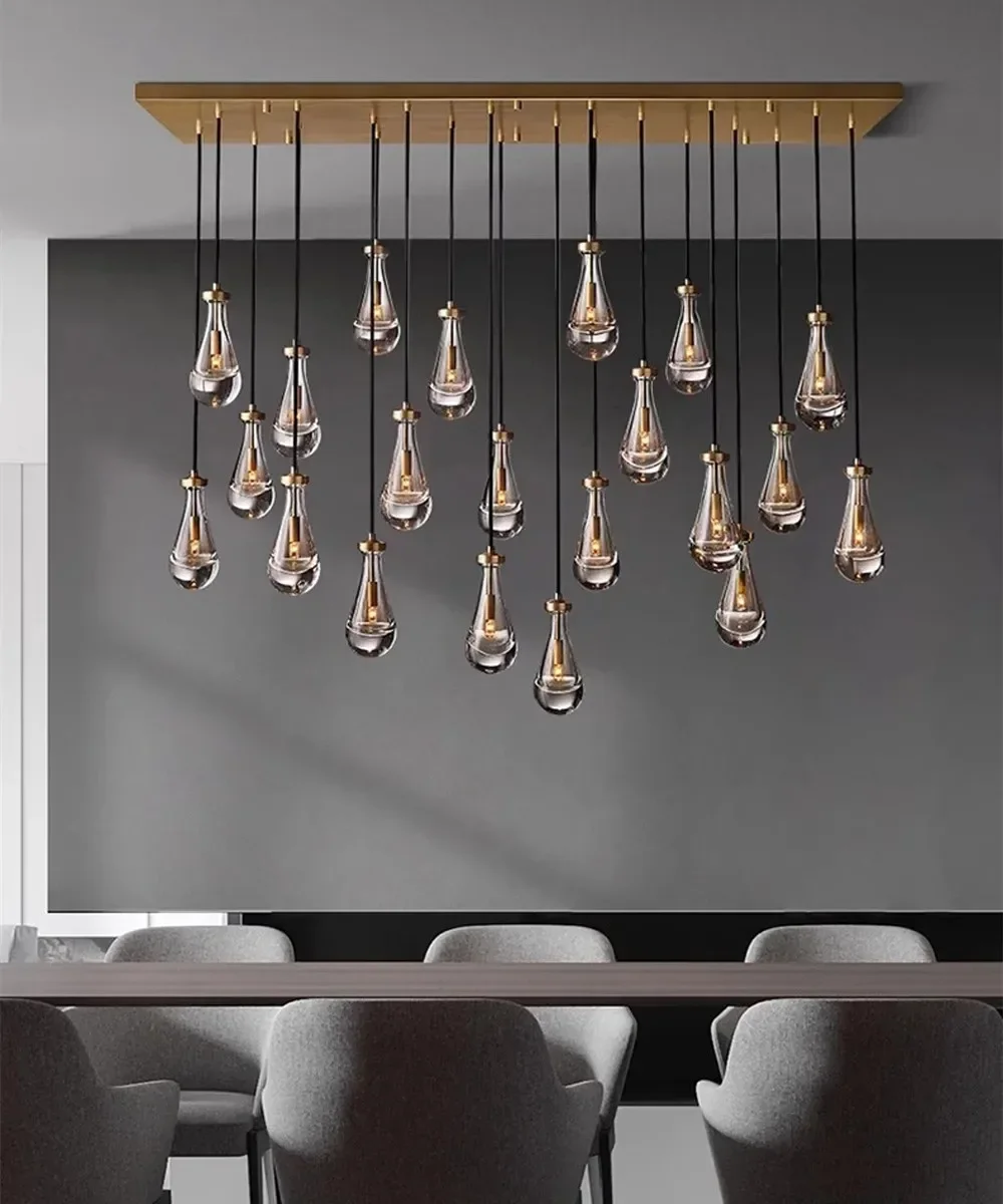Vintage Copper WaterDrop Chandelier For Staircase Table Dining Living Room Bedroom Bar Hotel Villa Duplex Floor Ceiling Lighting