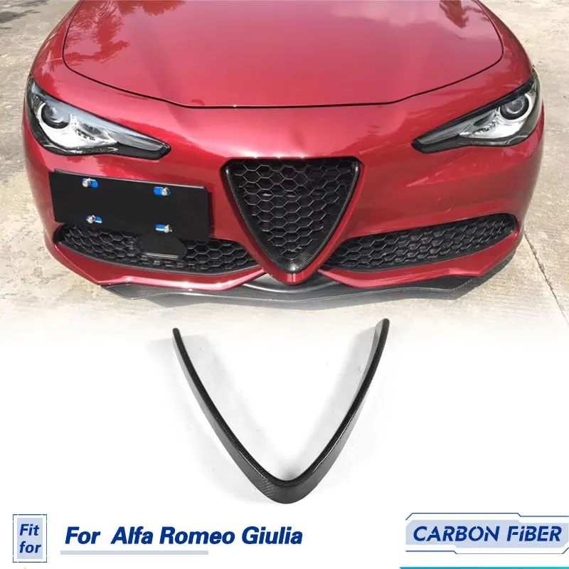 Car Front V Shield Grill Frame Prepreg Dry Carbon for Alfa Romeo Giulia Sport Sedan 4-Door 2016-2018 Racing Front Grills Strips