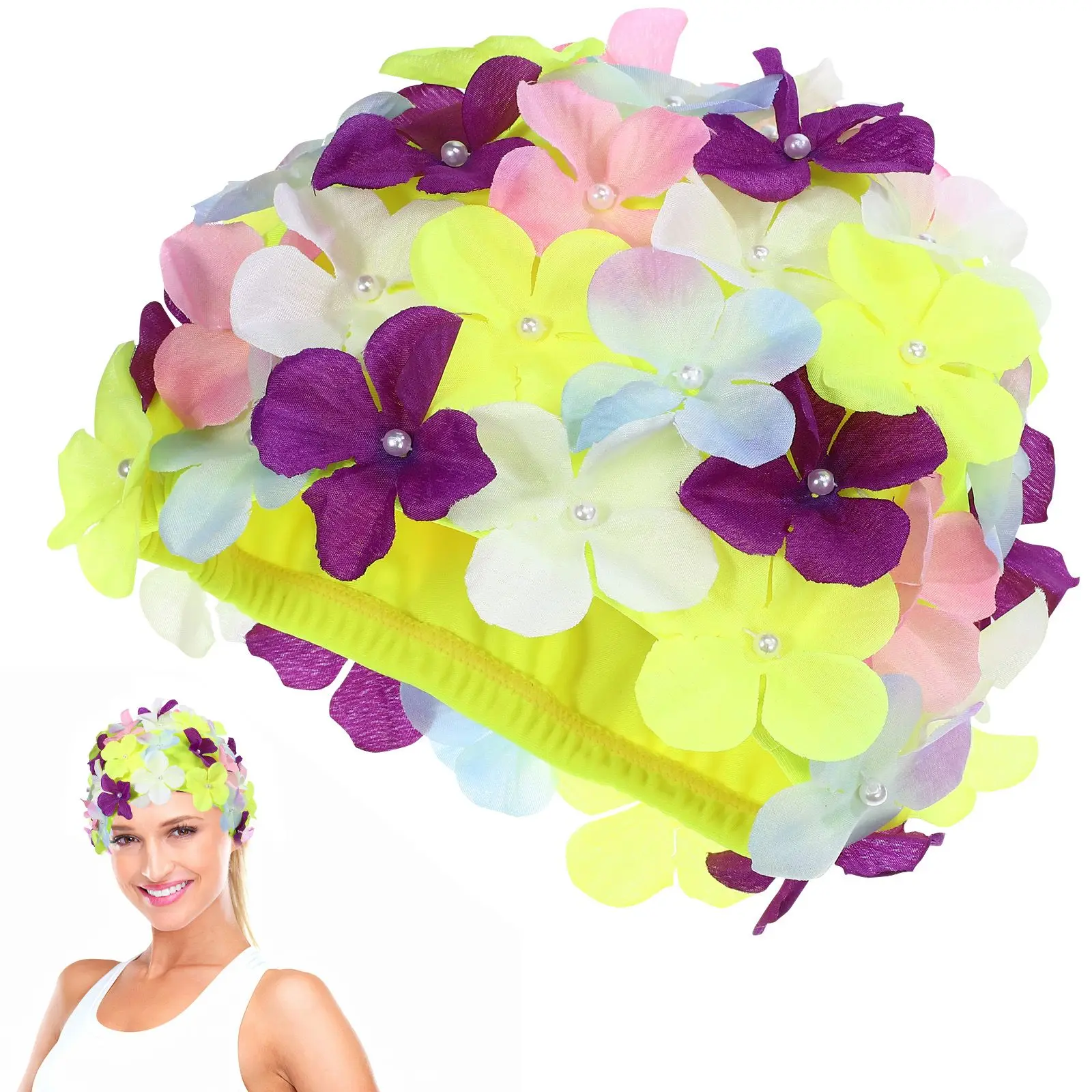 

Large Size Cap Bath Hat Colorful Swimming Flower Swim Hat Caps for Women Flowers Reusable Comfortable Anti Skid
