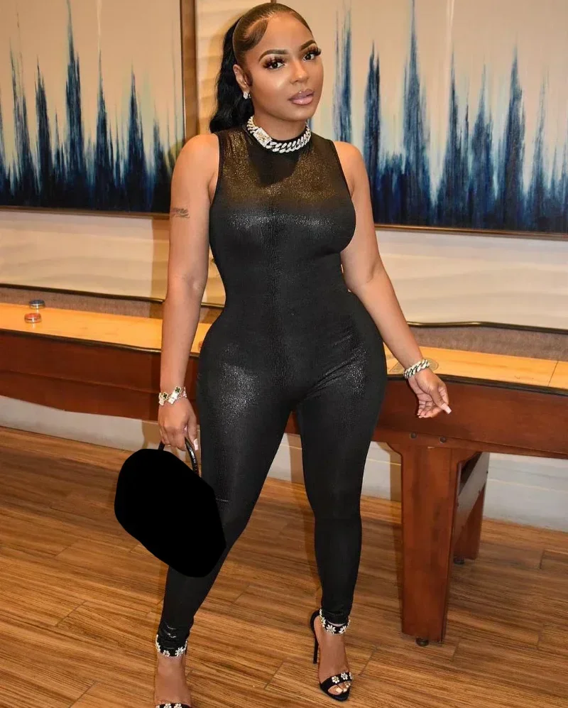 

GUWU Sleeveless O-neck Elastic Jumpsuit Summer Streetwear Fashion Women Sexy Party Black Playsuit One Piece Suit Romper