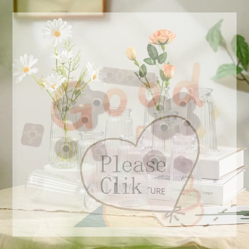 【HG】Ribbed Clear Glass Flower Vases Sturdy Textured Surface For Wedding Home Decor Floral Arrangements