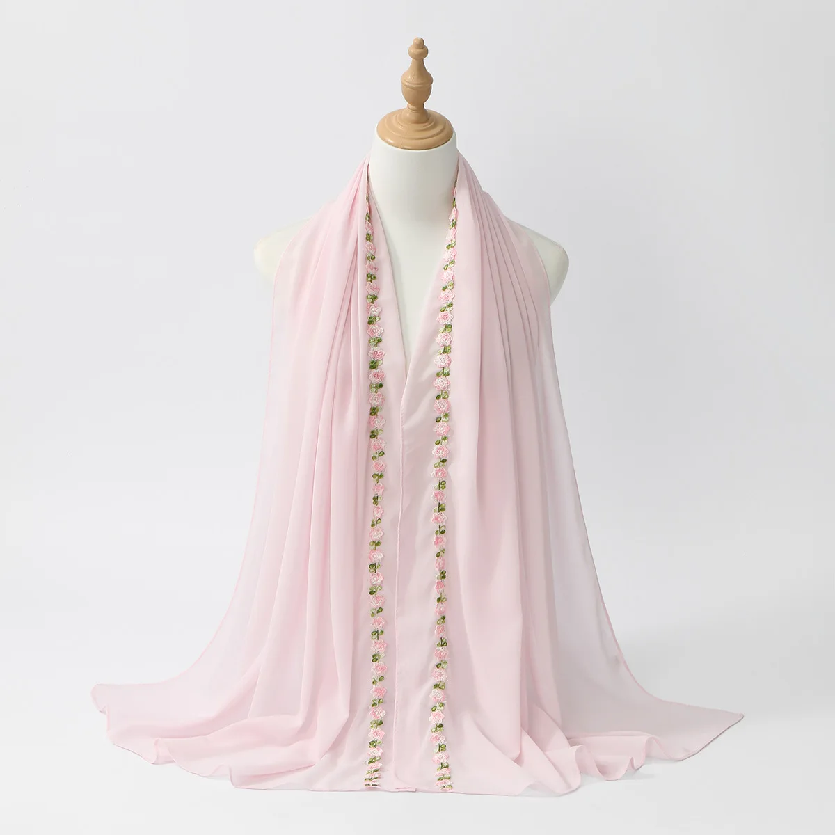 Elegant Chiffon Muslim Hijab Scarf Embroidery Long Head Wrap Modest Shawl For Arab Dubai Ladies Islamic Headscarf Bandanas Stole