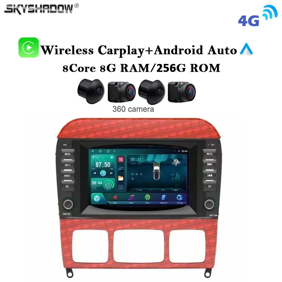 Carplay Auto Android 14.0 8G+256G 4G LTE IPS Car DVD Player GPS WIFI Bluetooth Radio For Benz S Class W220 S400 S420 W215 CL600
