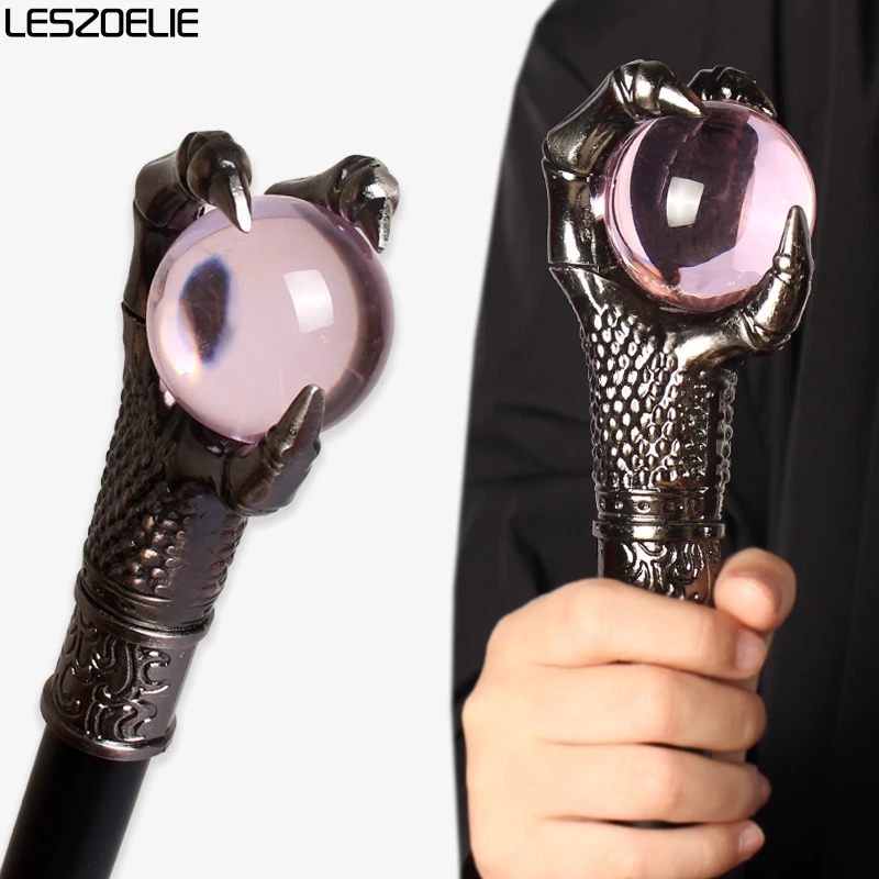 Tongkat Jalan Gilrs Silver Dragon Claw dengan Bola Kristal Merah Muda Muda Tongkat Modis Wanita Tongkat Jalan Pesta Cosplay Wanita