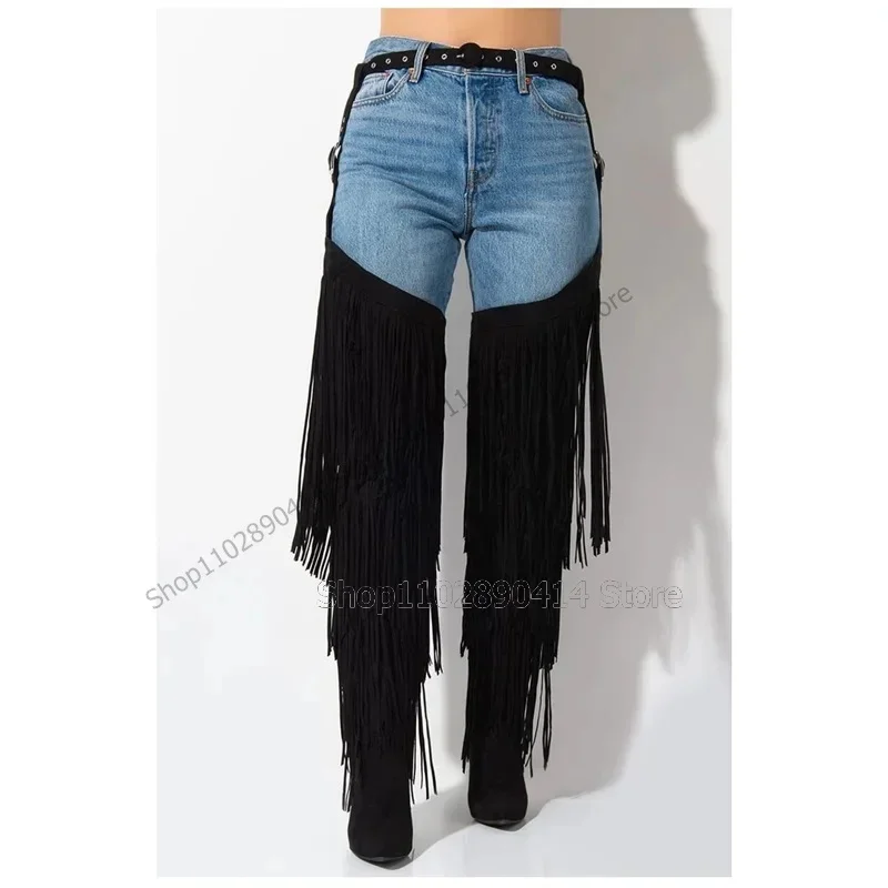 

Snakeskin Print Tassels Design Pointed Toe Boots Belt Fastener Women Shoes Thin High Heels Party Feast 2025 Zapatos Para Mujere