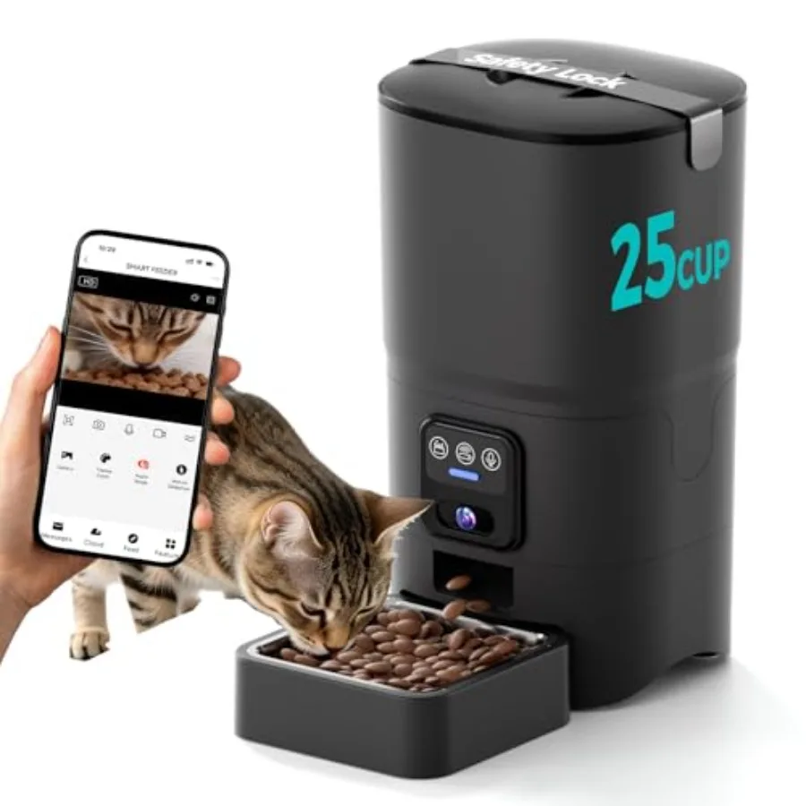 Automatic Cat Feeder with Camera 1080P HD and Night Vision 6L Cat Food Dispenser with App 5G WiFi Timed Cat Feeder for Dry Food