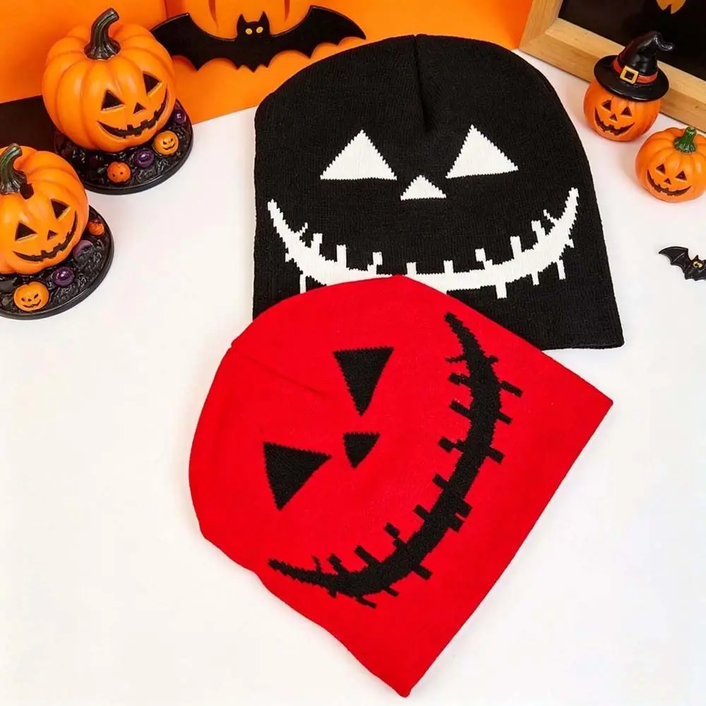 Knitted Fabric Pumpkin Beanie Hat Pumpkin Orange Soft Texture Halloween Knitted Cap Cuffed Brim Warm Hip Hop Skullcap