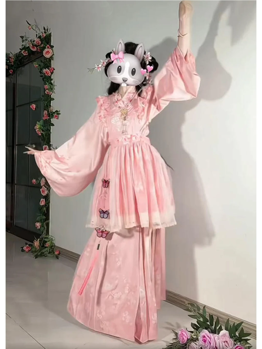 Pink Embroidered Lolita Skirt Autumn Winter Style  Jacket  Face Design Cute Hanfu Set Traditional Chinese Costume