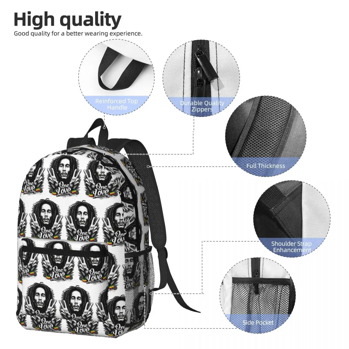 Bob Marley Reggae Backpack Daypack Large Capacity Boys Girls BookBag School Bag Shoulder Bags for Men Women