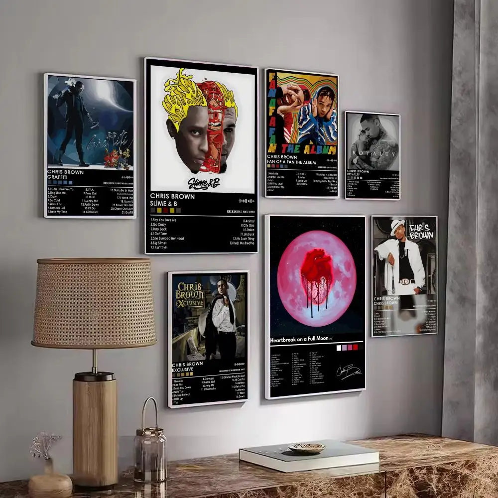 Rap Music Album C-Chris B-Brown Poster Decorative Stickers Wall Art Mural Photo Design for Home Living Room Hallway Decor Gift