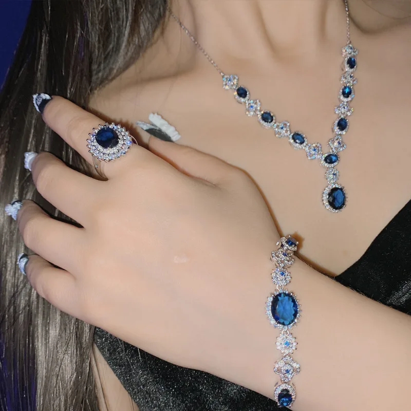 MDLFES Moiss1n الماس نمط الشرق الأوسط الأميرة مجوهرات الزفاف سوار المرأة 18K مطلي تنزانيت الأزرق