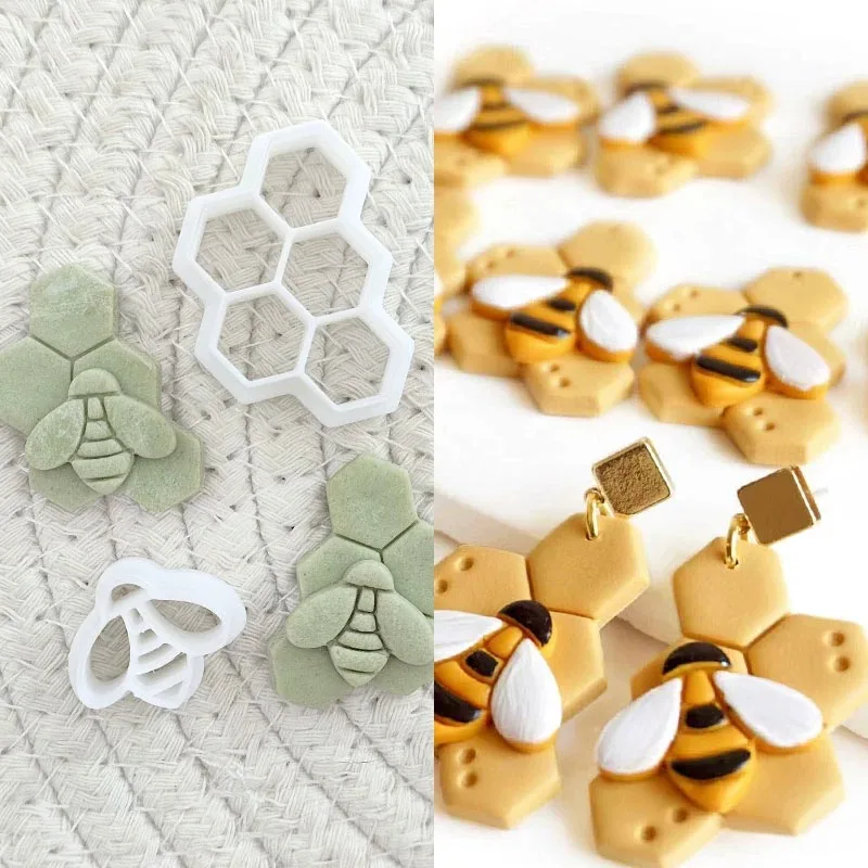 Molde de corte de pendientes de panal de abeja 3D, Mini animales, cortador de arcilla polimérica suave, joyería DIY, pendiente, colgante,