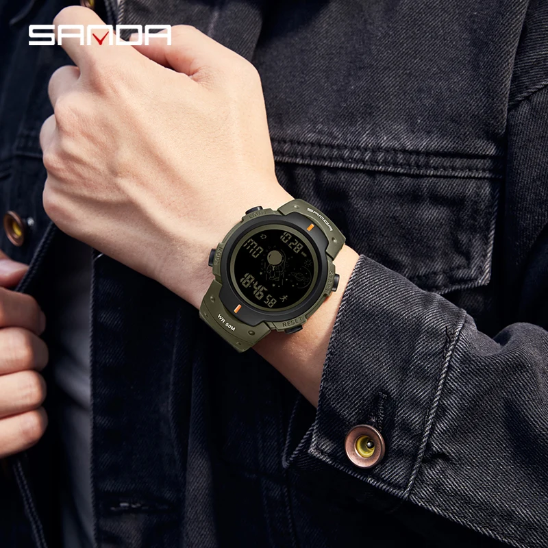 SANDA Fashion Simple Sport watch Men Military Watches Alarm Clock Students Resistant Waterproof Digital Watch reloj hombre