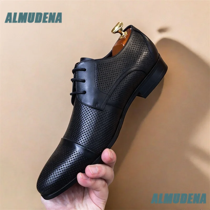 Men's Perforated Oxford Dress Shoes Breathable Lace Up Formal Leather Business Shoes Wedding Leather Shoes Autumn Men's Shoes