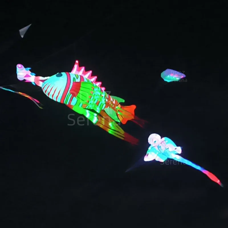 DDDZ 8M 12M ライオンフィッシュカイト巨大LEDカイトラインランドリー40Dリップストップナイロンナイトライトショーカイト大人用大型夜間飛行カイト