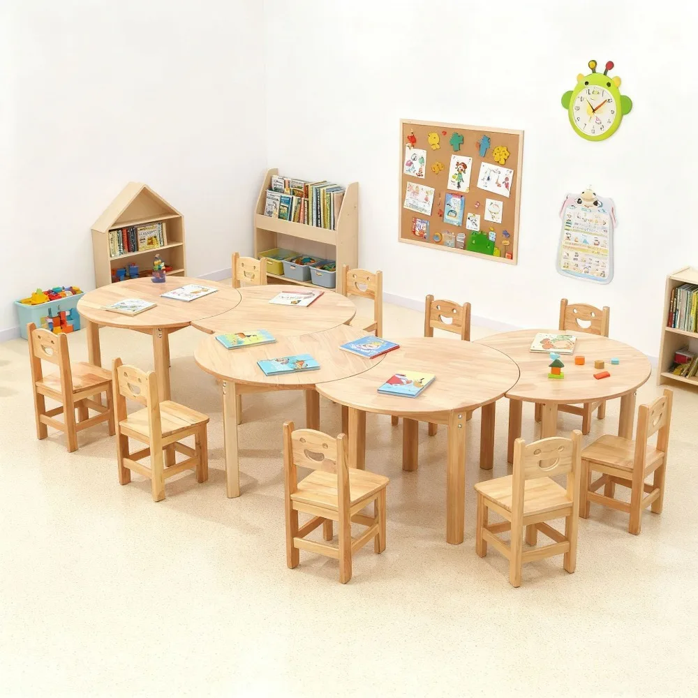 Solid Wood Kids Table & Chair Set, Montessori Study/Drawing/Play Desk for Home Nursery, Playroom & Preschool, Art Game Station